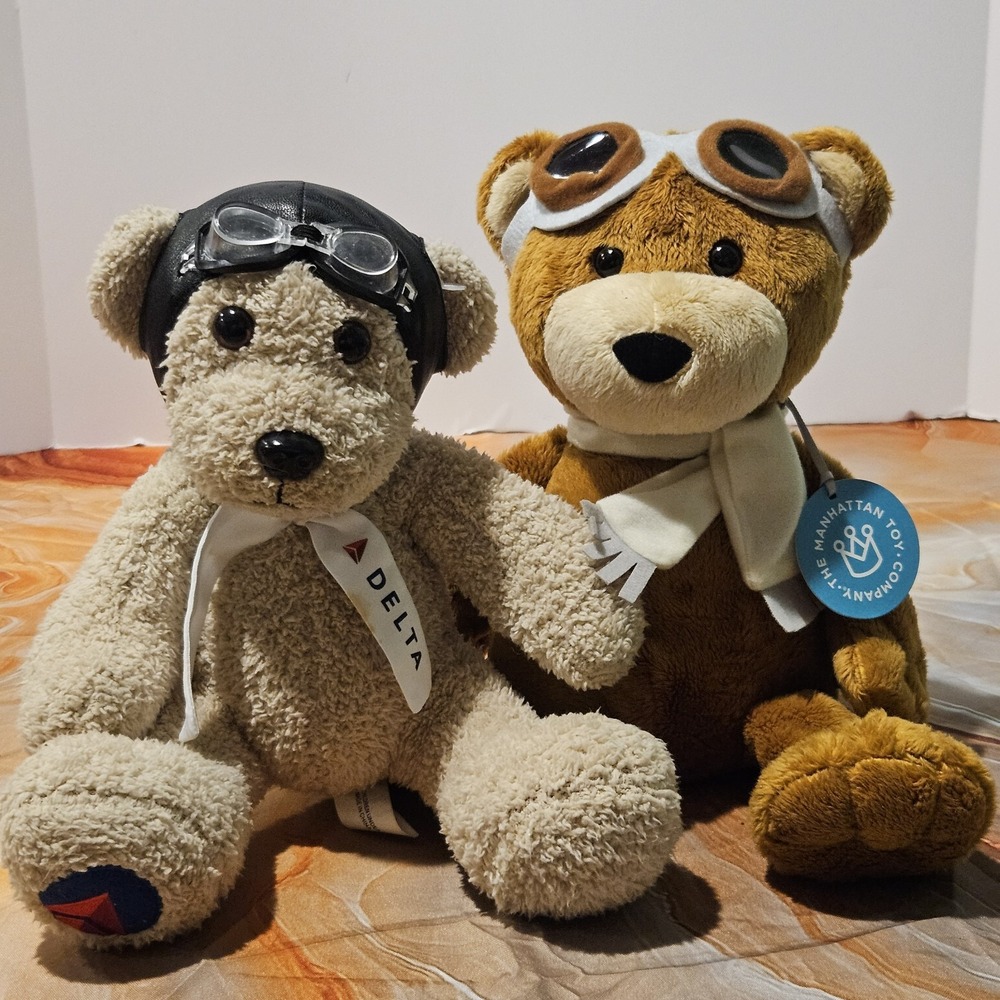 Delta Airlines Widget Aviator Pilot Teddy Bear Plush Lot of 2 Aviation